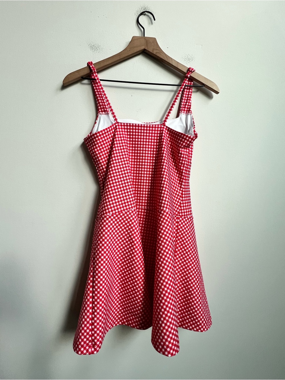Abercrombie YPB sculptLUX Squareneck Active Dress Red Gingham Picnic skort - Picture 9 of 11